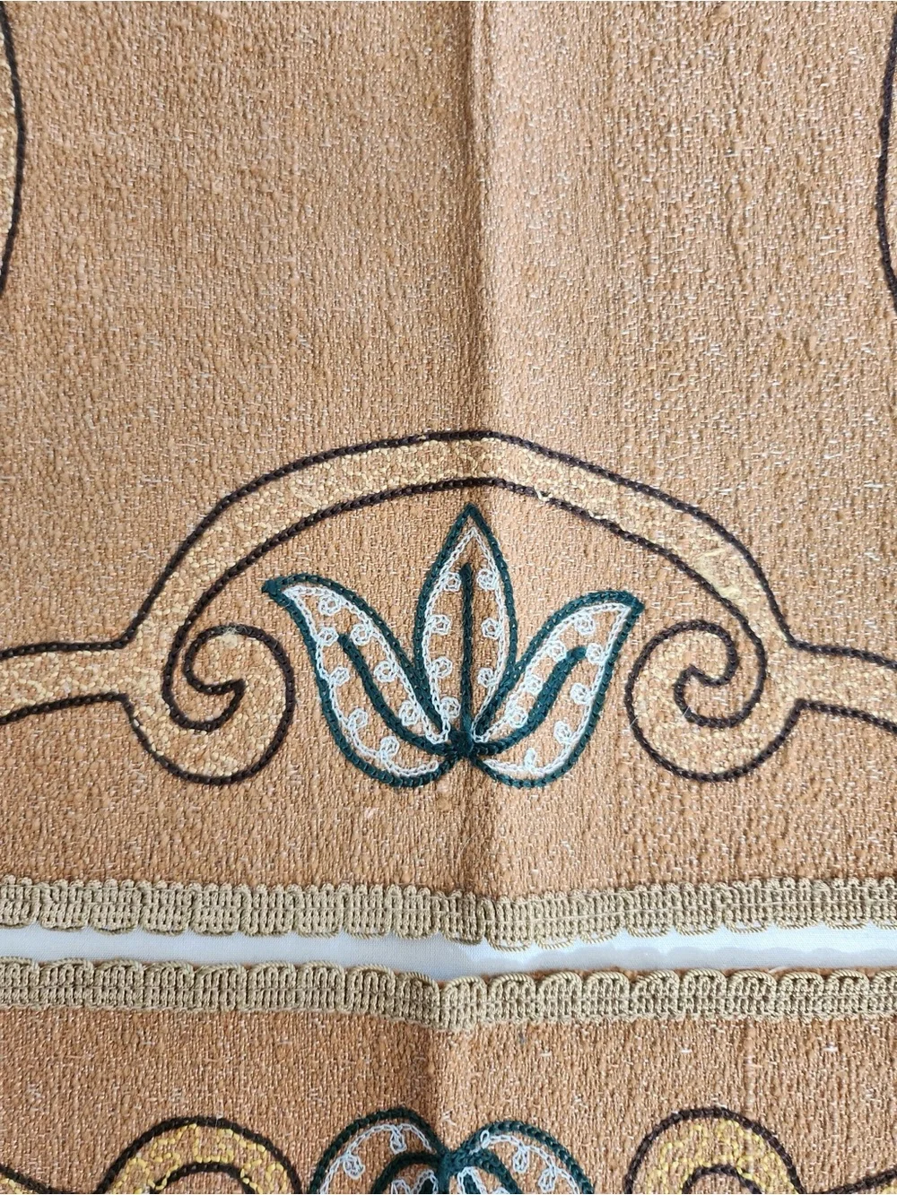 Vintage Floral Punch Needle Embroidered Arts & Crafts Style Table Runner Pair